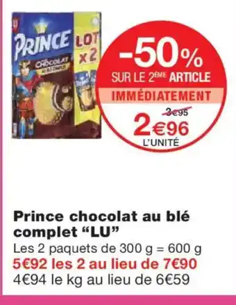 Monoprix LU Prince chocolat au blé complet offre