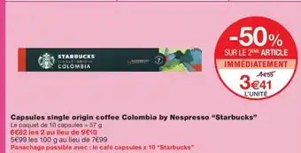 Monoprix STARBUCKS Capsules single origin coffee Colombia by Nespresso offre