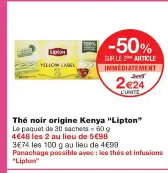 Monoprix LIPTON Thé noir origine Kenya offre