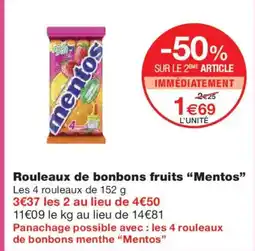 Monoprix MENTOS Rouleaux de bonbons fruits offre