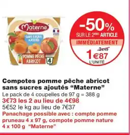 Monoprix MATERNE Compotes pomme pêche abricot sans sucres ajoutés offre