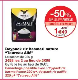 Monoprix TAUREAU AILÉ Doypack riz basmati nature offre