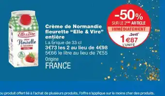 Monoprix ELLE & VIRE Crème de Normandie fleurette entière offre