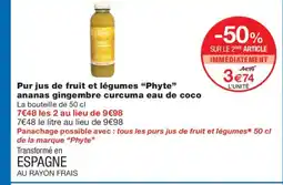 Monoprix PHYTE Pur jus de fruit et légumes ananas gingembre curcuma eau de coco offre