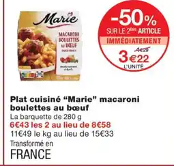 Monoprix MARIE Plat cuisiné macaroni boulettes au bœuf offre