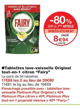 Monoprix FAIRY Tablettes lave-vaisselle Original tout-en-1 citron offre