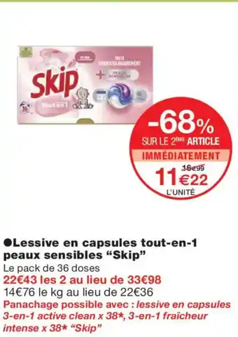 Monoprix SKIP Lessive en capsules tout-en-1 peaux sensibles offre