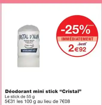 Monoprix CRISTAL Déodorant mini stick offre