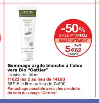 Monoprix CATTIER Gommage argile blanche à l'aloe vera Bio offre