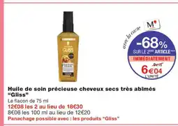 Monoprix GLISS Huile de soin précieuse cheveux secs très abîmés offre
