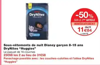Monoprix HUGGIES Sous-vêtements de nuit Disney garçon 8-15 ans DryNites offre