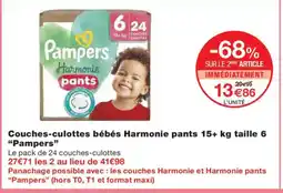 Monoprix PAMPERS Couches-culottes bébés Harmonie pants offre