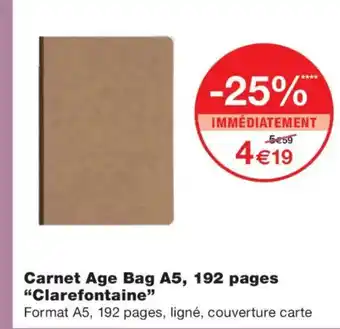 Monoprix CLAIREFONTAINE Carnet Age Bag A5, 192 pages offre