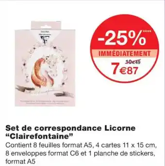Monoprix CLAIREFONTAINE Set de correspondance Licorne offre
