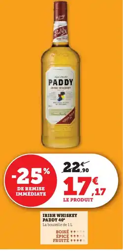 Super U Irish whiskey paddy 40° offre
