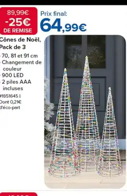 Costco Cônes de Noël, Pack de 3 offre
