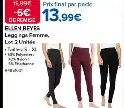 Costco ELLEN REYES Leggings Femme, Lot 2 Unités offre