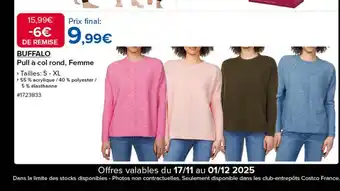 Costco BUFFALO Pull à col rond, Femme offre