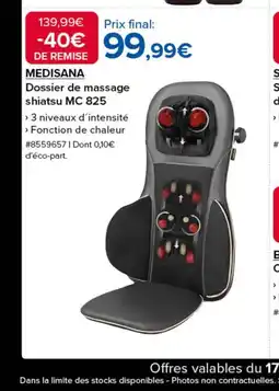 Costco MEDISANA Dossier de massage shiatsu MC 825 offre