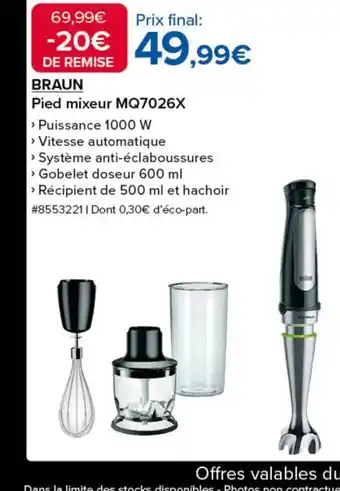 Costco BRAUN Pied mixeur MQ7026X offre
