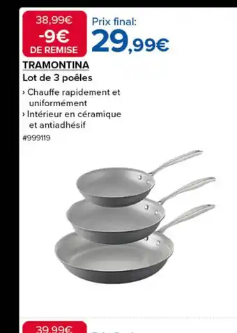 Costco TRAMONTINA Lot de 3 poêles offre