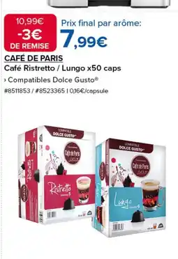 Costco CAFÉ DE PARIS Café Ristretto / Lungo x50 caps offre