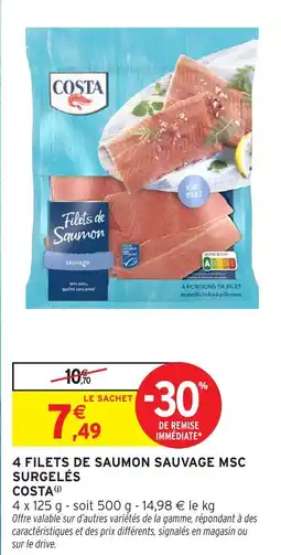 Intermarché COSTA 4 filets de saumon sauvage msc surgelés offre