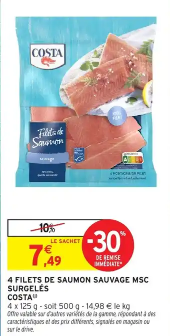 Intermarché COSTA 4 filets de saumon sauvage msc surgelés offre