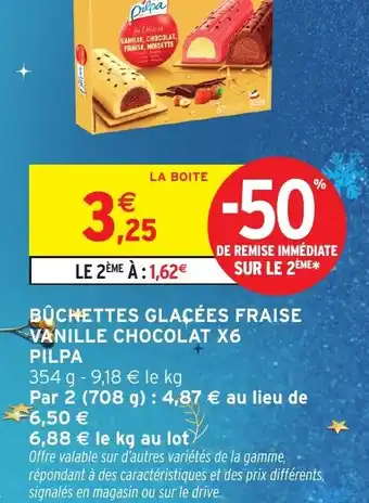 Intermarché PILPA Buchettes glacées fraise vanille chocolat x6 offre