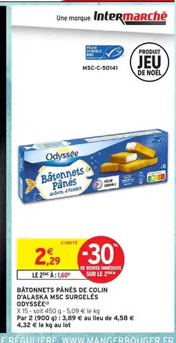 Intermarché ODYSSÉE Bâtonnets pânés de colin d'alaska msc surgelés offre