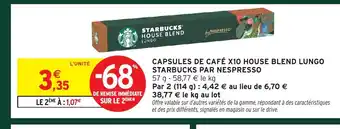 Intermarché Capsules de café x10 house blend lungo starbucks par nespresso offre