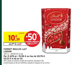 Intermarché LINDOR Cornet boules lait offre