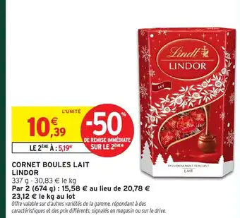 Intermarché LINDOR Cornet boules lait offre