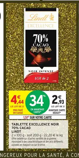 Intermarché LINDT Tablette excellence noir 70% cacao offre