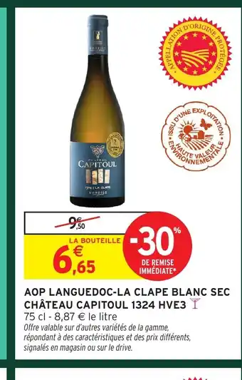 Intermarché Aop languedoc-la clape blanc sec château capitoul 1324 hve3 offre