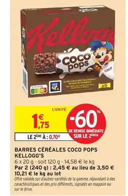 Intermarché KELLOGG'S Barres céréales coco pops offre
