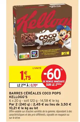Intermarché KELLOGG'S Barres céréales coco pops offre