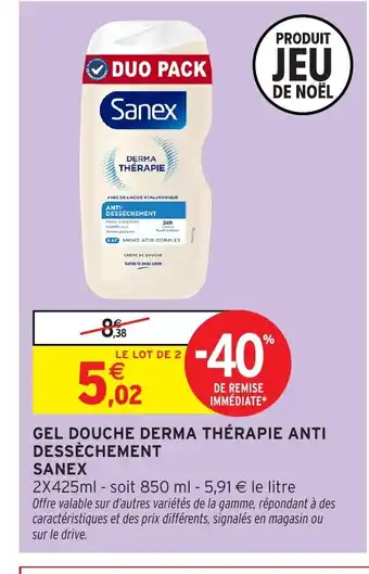 Intermarché SANEX Gel douche derma thérapie anti dessèchement offre