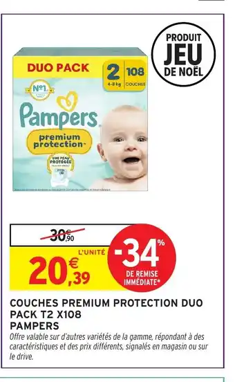 Intermarché PAMPERS Couches premium protection duo pack t2 x108 offre