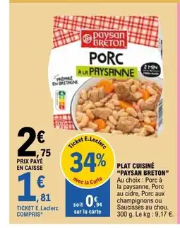 E.Leclerc PAYSAN BRETON Plat cuisiné offre
