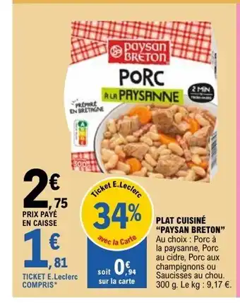 E.Leclerc PAYSAN BRETON Plat cuisiné offre