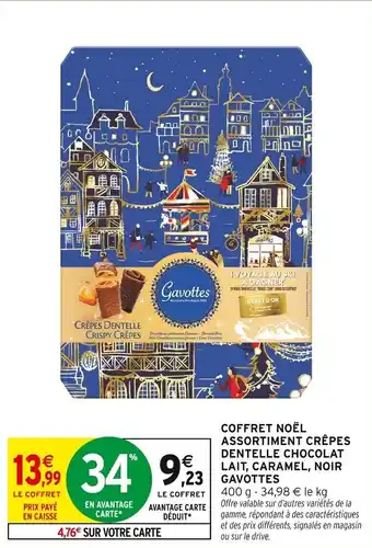 Intermarché Coffret noël assortiment crêpes dentelle chocolat lait caramel noir gavottes offre