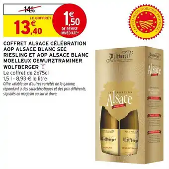 Intermarché Coffret alsace célébration aop alsace blanc sec riesling et aop alsace blanc moelleux gewurztraminer wolfberger offre