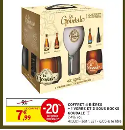Intermarché Goudale coffret 4 bières + 1 verre et 2 sous bocks offre