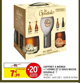 Intermarché Goudale coffret 4 bières + 1 verre et 2 sous bocks offre