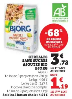 U Express Cereales sans sucres ajoutes bio bjorg offre
