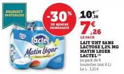 U Express Lait uht sans lactose 1,2% mg matin leger lactel offre