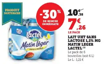 U Express Lait uht sans lactose 1,2% mg matin leger lactel offre