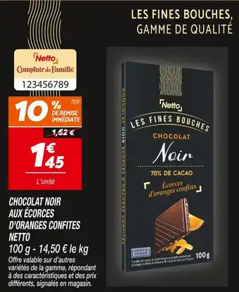 Netto Netto chocolat noir écorces d'oranges confites offre