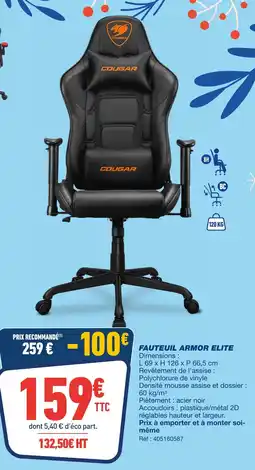 Bureau Vallée Cougar fauteuil armor elite offre